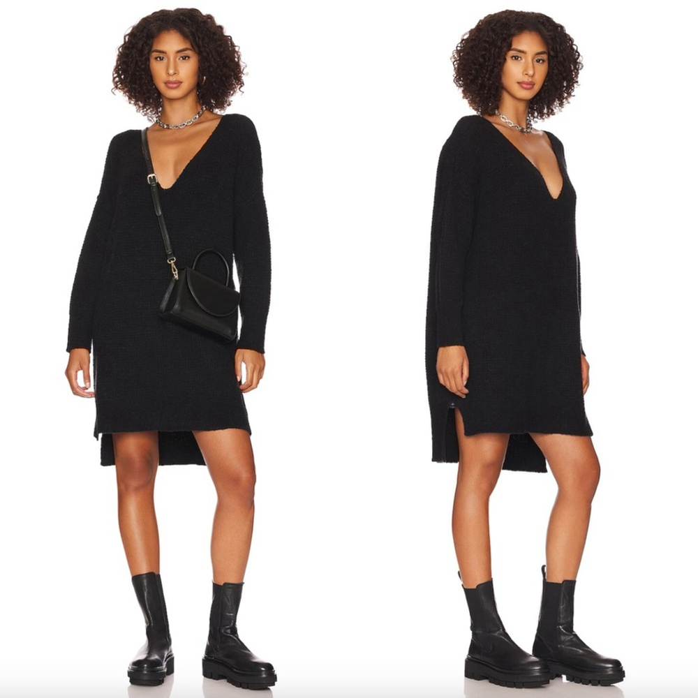 NWT Free People Intimately Black Cozy Pullover Sweater Dress Knit Oversized XS